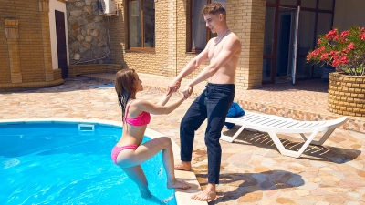 Lad fishes the cutie out of the pool thumb main